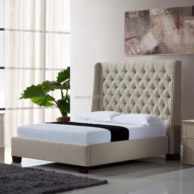 China Latest Euro Classic Style Chesterfield Fabric Bed Beds Soft Luxury Antique Bedroom Furniture Soft Bed Frame for sale