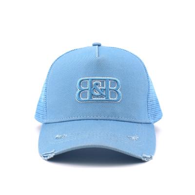 China Custom Embroidered COMMON Logo Woven Patch Mesh Trucker Hat For 5-Panel Hat Sports Hats for sale