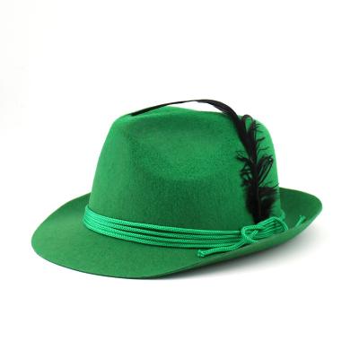 China JOINT Custom Made Unisex Woolen Fedora Hat Green Gentleman Fedora Hat Ribbon Jazz Hats Men Autumn Male Party Banquet Woolen Woolen for sale