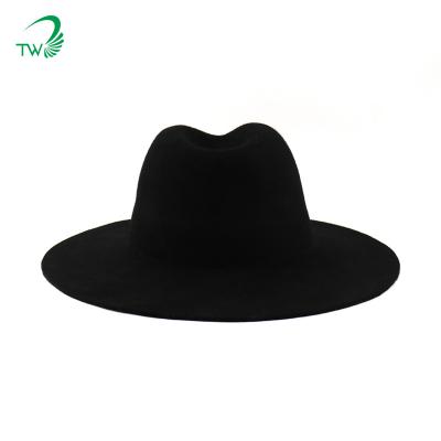 China Winter 100% Male Ladies Fedora Hat Black Ladies Fashion Fedora Hat Big Wide Brim Wool COMMON Custom Autumn Fall for sale