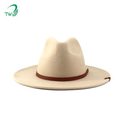 China Custom Classic PU Leather Belt-Buckle Unisex Soft Disc 100% Pure Wool COMMON Panama Fedora Hat for sale