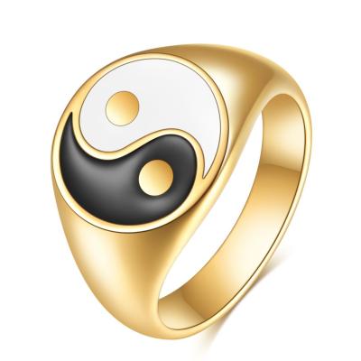 China Qings CLASSIC Men's Stainless Steel Chunky Libra Signet Ring Yin Yang Rings for sale