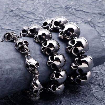 China Latest Hip Hop Style Mens Stainless Steel Beaded Skull Bracelet Hiphop for sale