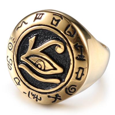 China Vintage Jewelry Cuban Link Magic Eye of Horus Fashion Stainless Steel Western Men Ring for sale