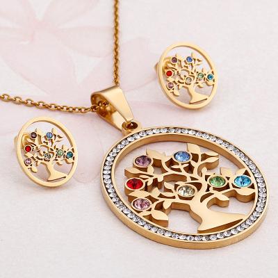 China Real 18K Gold Pendant Big Tree Romantic Wish Necklace Women's Stainless Steel Necklace Electroplating for sale