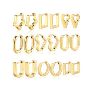 China Wholesale Qings Romantic Heart Stainless Steel Pentagonal Shapes Gold Plated Big Large Thick Circle Earrings for sale