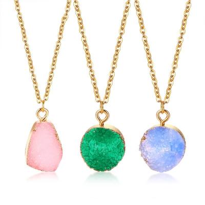 China Beautiful FASHIONABLE Trendy Custom Color Stainless Steel Gold Plated Natural Stone Pendant Necklace for sale