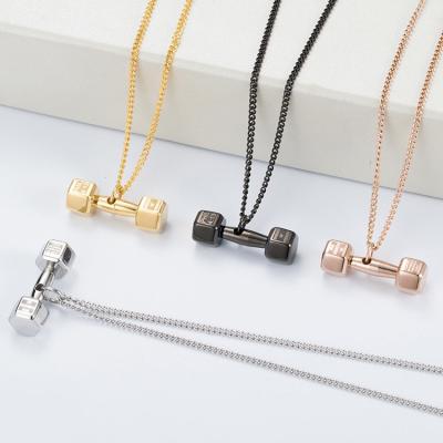 China FASHIONABLE Fitness Funny Dumbbell Stainless Steel Weightlifting Pendant Sports Couple Necklace for sale