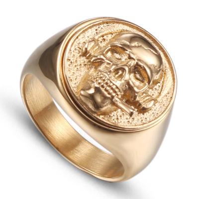 China Modern Punk 316L Designed Skull Personalized Antique Men Gold Plated Ring Stainless Steel for sale