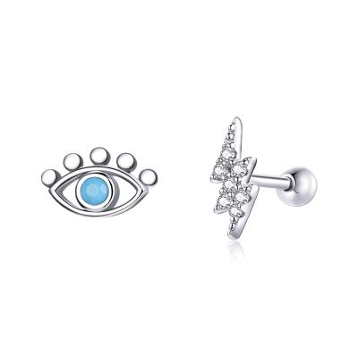 China 2021 Cute Qings Platinum Plated Sterling Silver Tiny Zircon Stud Earrings Women Eye Earring for sale