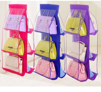 China 6 Pockets Bag Organizer Wardrobe Transparent Storage Sustainable Hanging Bag For Handbag Closet for sale