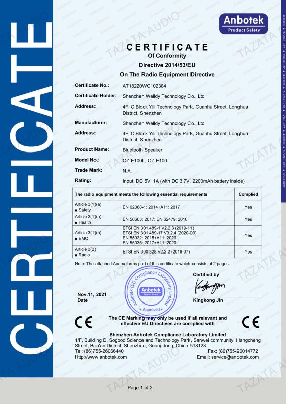 CE RED - Shenzhen Anxon Technology Co.Ltd