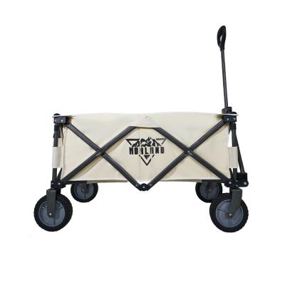 China Outdoor Portable Beach PE Cloth Garden Cart Hand Pull Beach Service Trolley Folding Camping Cart With Cup Holders for sale