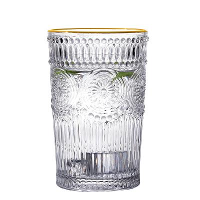 China Fashion Modern Elegant New Product High Quality Unique Shaped Clear Glass Mug With Sunflower for sale