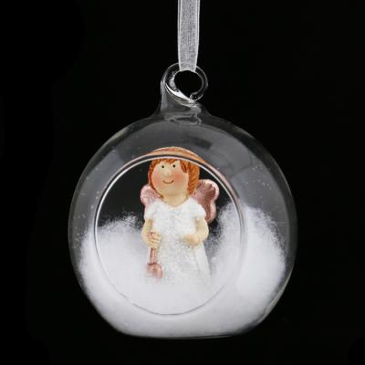 China Christmas Hanging Deoration Clear Glass Ball Christmas Decoration With Angel Inside for sale