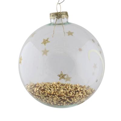 China Silk Screen Printing & Decal Factory Price Good Clear 8cm Handblown Glass Christmas Ornaments Ball Xmas Bauble Globe for sale