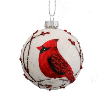 China Hot Selling ChristmasTree Deoration Haing Christmas Glass Globe Ornament white with cardinal for sale