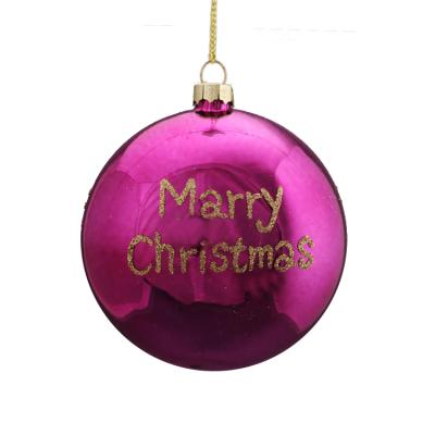 China Holiday decoration & Wholesale Gift Christmas Handmade Glass Decorative Balls Rose Red Glass Ball With Glitter Texts Home Decoration for sale