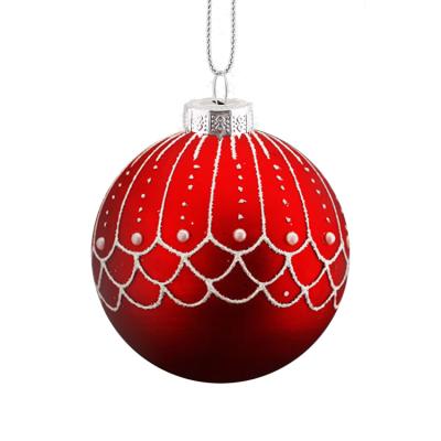 China Silk Screen Printing & Decal 2021 Spotted Red Glass Bead Ball Christmas Hanging Ornament For Decoration for sale