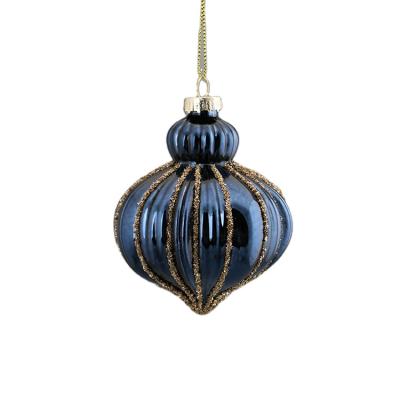 China Silk Screen Printing & Decal 2021Chinese Factory New Design Dark Blue Christmas Tree Ornaments Christmas Glass Ornaments for sale