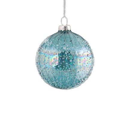 China Silk Screen Printing & Decal 2021Chinese Factory New Design Light Blue Christmas Tree Ornaments Christmas Glass Ball for sale