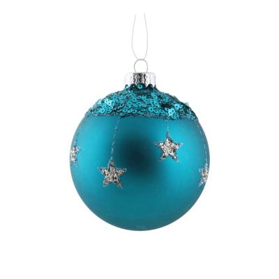 China Europe New Design Blue Glass Christmas Tree Ornament 8cm Handblown Craft Christmas Ball for sale