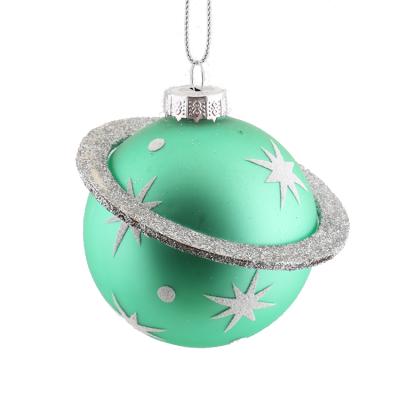 China Silk Screen Printing & Decal 2021 Decorative Green Colorful Christmas Ornaments Hanging Glass Balls for sale