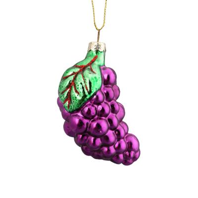 China Silk Screen Printing & Decal Newcomers Wholesale Hanging Grape Hand Blown Glass Baubles Christmas Ornament 3D Decoration for sale