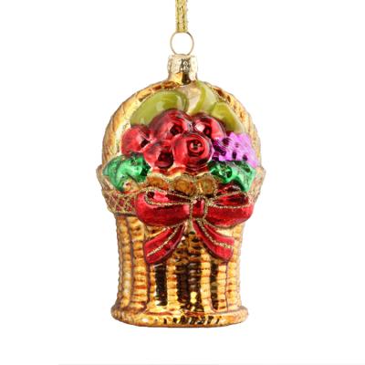 China Silk Screen Printing & Decal New Arrivals Swollen Fruit Basket Glass Hand Christmas Ornament 3D Hanging Decoration for sale