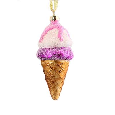 China New Style New Style Ice Cream Colored Durable 3D Craft Hanging Ornaments Customized Glass Products Ice Cream Decoration for sale