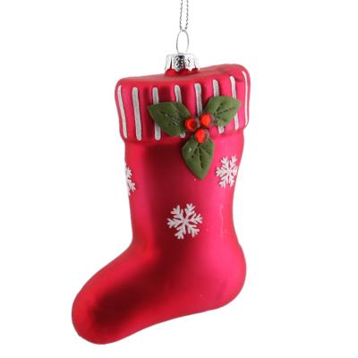 China Europe Hot Selling Red Glass Socks Crafts Hanging For Christmas Decoration for sale