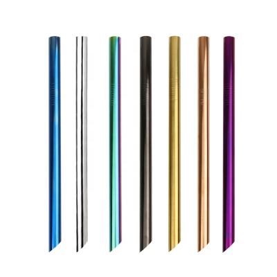 China Sustainable reusable stainless steel boba metal rose gold drinking straw with oblique tip for sale