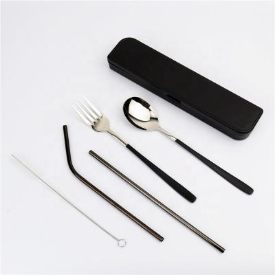 China Durable Black Stainless Steel Straw Cutley Set With Case for sale