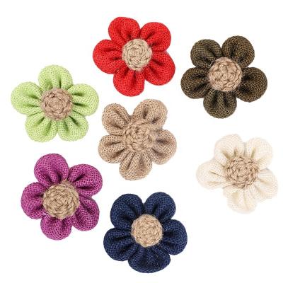 China Beautiful Burlap Bowknots Flowers Burlap Rose Flower DIY Craft Home Wedding Rustic Colorful Bouquets Artificial Rose For DIY Decor for sale