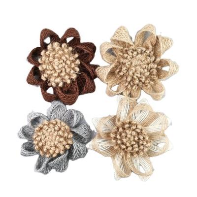 China Beautiful Colorful Natural Eco-friendly Artificial Burlap Flower For Clothes Decor Natural Handmade Lace Bowknot For Wedding Party for sale