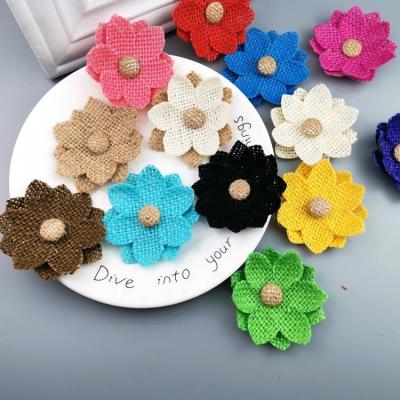 China Beautiful Burlap Colorful Natural Handmade Hemp Burlap Flower Artificial Flowers For Wedding Table Flowers for sale