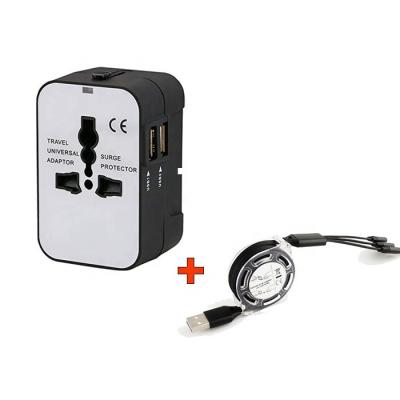 China Residential/Multi-Purpose Travel Portable International Universal Adapter Plug with 2 USB and 3 in 1 Cable for sale