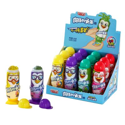 China New Design Cartoon Penguin Shape Gel Candy Soft Toy Creative Sour Sweet Fruity Multi-flavor Liquid Natural Rotating Crazy Hair Soft Candy for sale