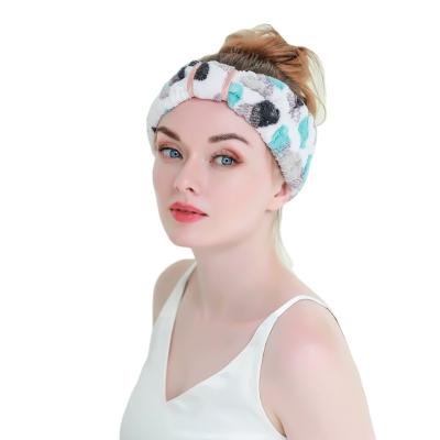 China Cute Coral Fleece Printing Elastic Bath Fashion Headband Soft Headband Microfiber Facial Headband for sale