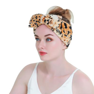 China Fashion Wholesale Soft Coral Fleece Hair Accessories Women Facial Makeup Head Bands with Bow for sale