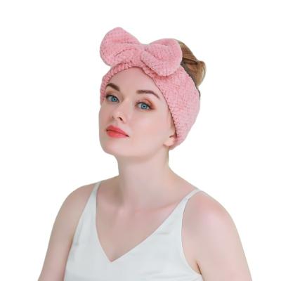 China Fashion Custom Spa Bow Headband Butterfly Bow Hairband Women Facial Makeup Coral Fleece Head band for sale