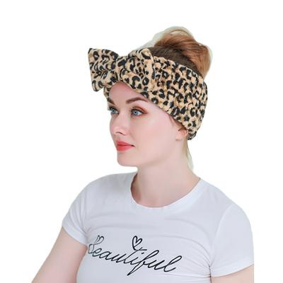 China Fashion Microfiber Leopard Headbands Bow Hair Band Women Facial Makeup Head Band for sale