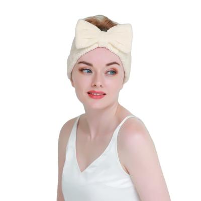 China Fashion Headband Wash Face Bow Hair Band Women Makeup Facial Head Wraps With Big Bow for sale