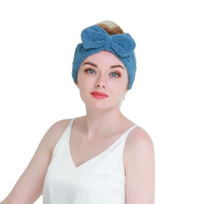 China Wholesale Women Fashion Soft Coral Fleece Head Band Spa Bow And Face Chain Headband for sale