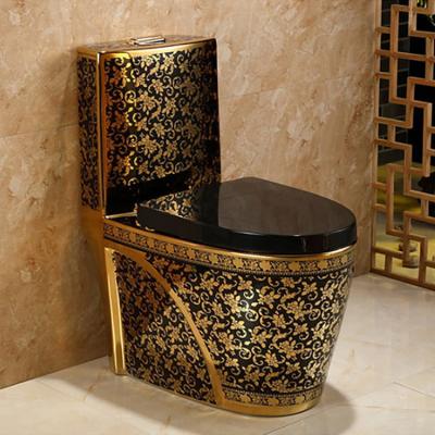 China Double-flush high quality electroplate WC gold luxury inodoro bathroom ceramic black gold toilet for sale