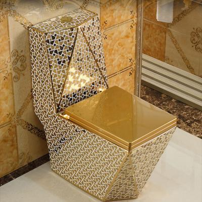 China Double-flush Royal style plated color bathroom WC ceramic luxury gold plated toilet for sale