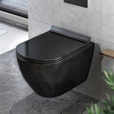 China Hot Sale Two Colors Bathroom Double-flush Matte Black White Wall Hung Ceramic Toilet Back To Wall WC for sale