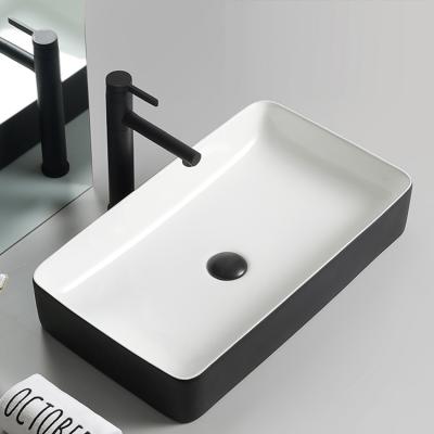 China Modern European Ceramic Bathroom Sink Rectangle Style Countertop Gloss Matte Black Wash Art Basin for sale