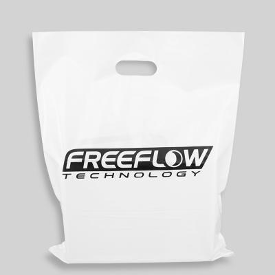 China Quick Delivery Time Recyclable Custom Logo Plastic Handle PE Die Cut Bag For Shopping Promotion And Gift for sale