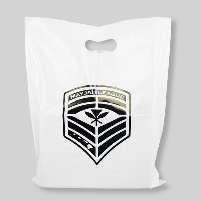 China Recyclable Custom Plastic Shopping Bags Logo Reinforce Handle Plastic Die Cut Foldable LDPE Poly Shopping Bag for sale